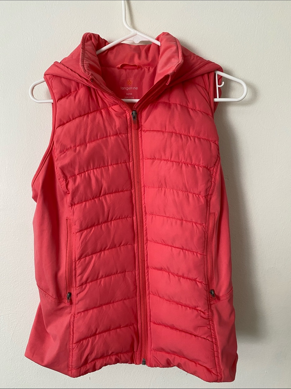 Tangerine Coral Quilted Hooded Sleeveless Vest